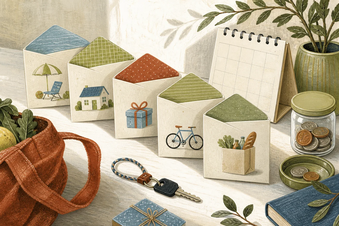 A collection of paper envelopes for future household expenses and savings goals