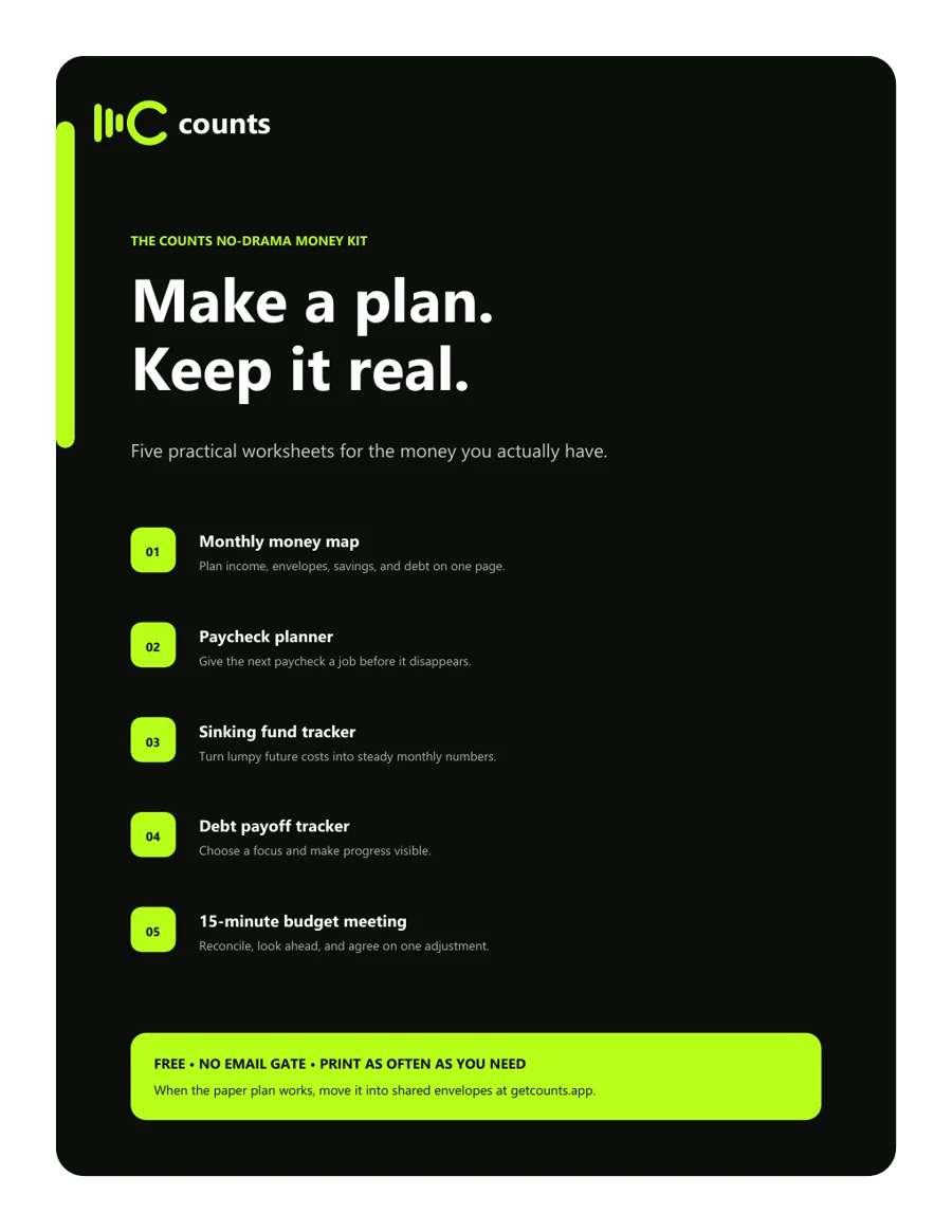 Cover of the Counts free printable budget planner